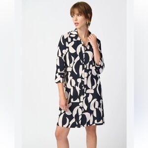 Joseph Ribkoff Abstract Print Stretch Poplin Trapeze Dress Sz 10